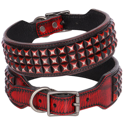 Luxury Genuine Leather Dog Collar – Wide Rivet Collar for Medium & Large Dogs