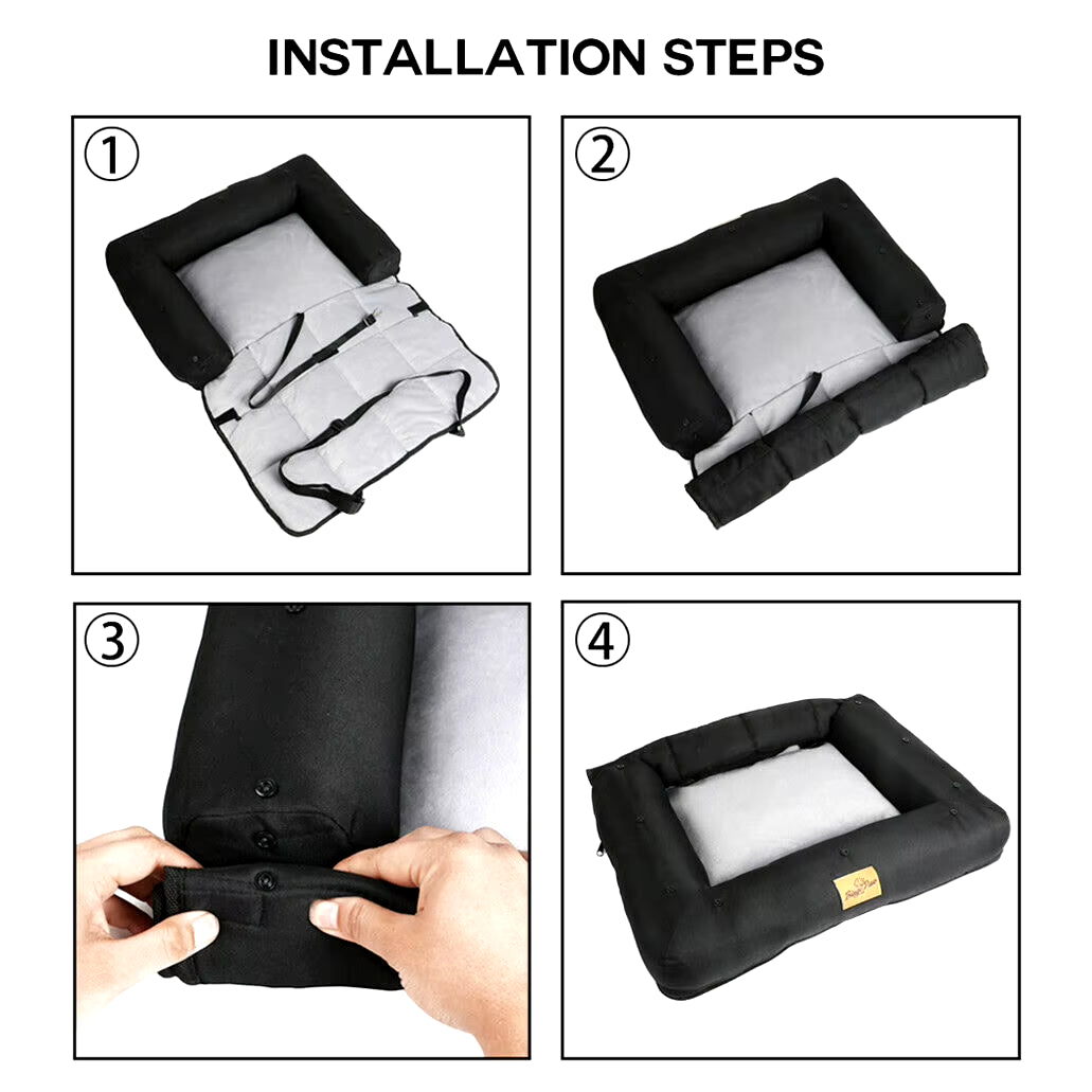 Waterproof Dog Car Seat Bed – Pet Travel Cushion with Removable Cover & Safety Belt