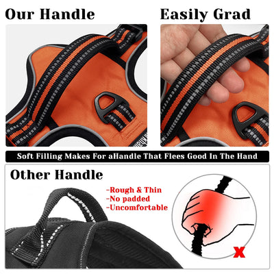 No Pull Adjustable Dog Harness with Reflective Padded Vest & Control Handle – Orange Small