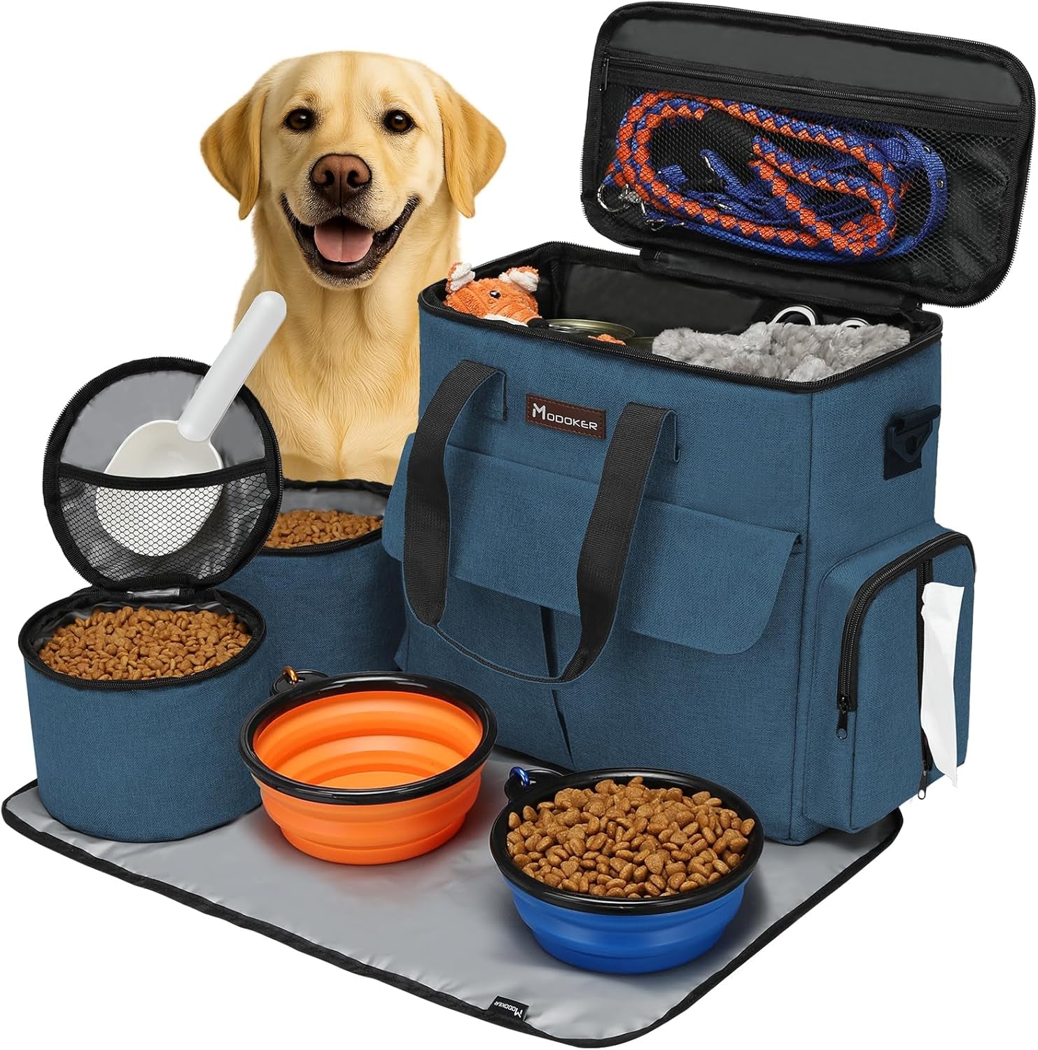 Airline-Approved Dog Travel Bag Set – Weekend Pet Organizer with Food Containers & Bowls