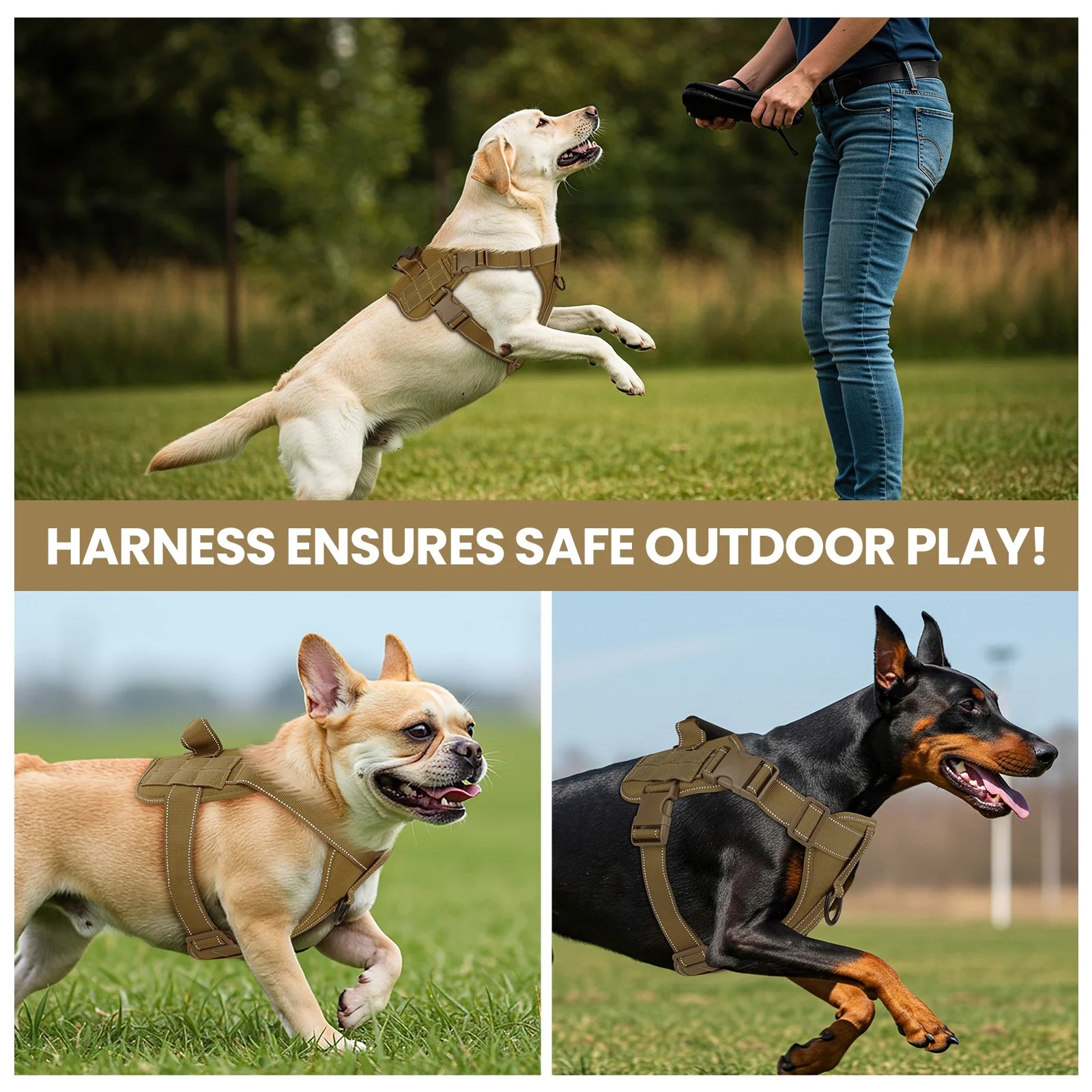 Reflective Adventure Dog Harness with Control Handle – Khaki Small