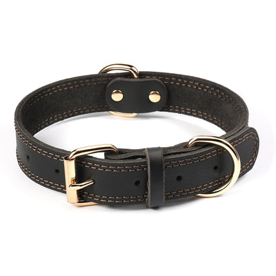 Premium Genuine Leather Dog Collar with Heavy-Duty Metal Hardware