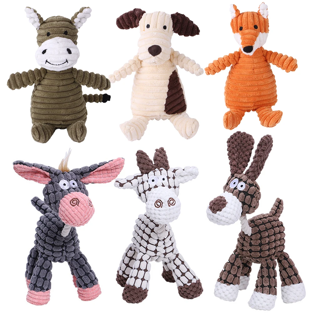 Plush-Dog-Toy-Animals-Shape-Bite-Resistant-Squeaky-Toys-Corduroy-Dog-Toys-for-Small-Large-Dogs Animals Shape Bite Resistant Squeaky Toy - Image 1