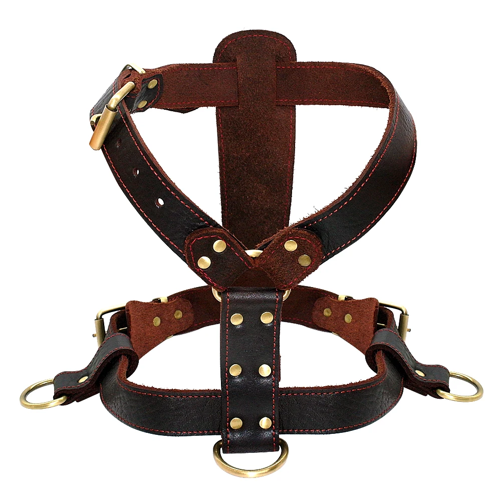 kf-HTB17.xISFXXXXa5XFXXq6xXFXXX8-Genuine-Leather-Dog-Harness-Brown-Walking-Training-Harnesses-23-34-5-Adjustable-Chest-Large-Dogs-Pitbull Adjustable Brown Leather Dog Harness - Image 1