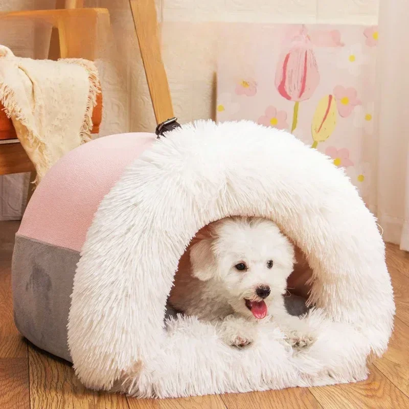 kf-S28ec4d1510a6455c809d475f716d0f09E-Winter-New-Long-Plush-Pet-Cat-Bed-portable-Cat-Cushion-Cat-House-Warm-Cat-Basket-Cat Winter Long Plush Pet Warm Bag - Image 1
