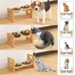 Bamboo Elevated Dog Bowls with Adjustable Stand - Image 2