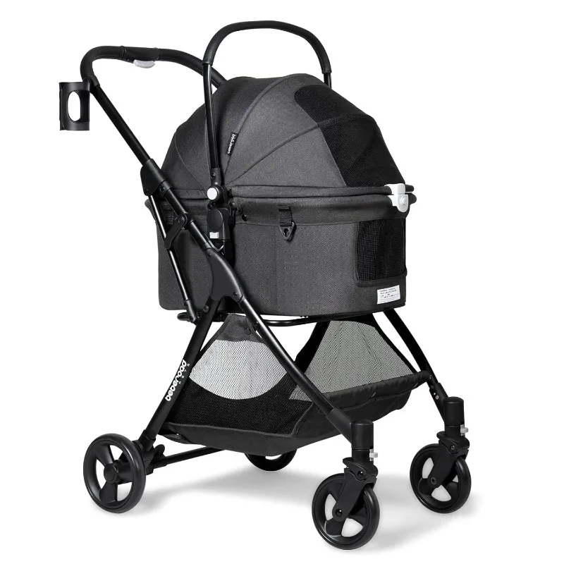 kf-S514a26c1d5f745cb8598f060424171cf3-Medium-Pet-Stroller-for-Small-Dogs-Cats-180-Canopy-3-in-1-Pet-Stroller-with-Removable Medium 3-in-1 Pet Stroller with Removable Carrier - Image 1