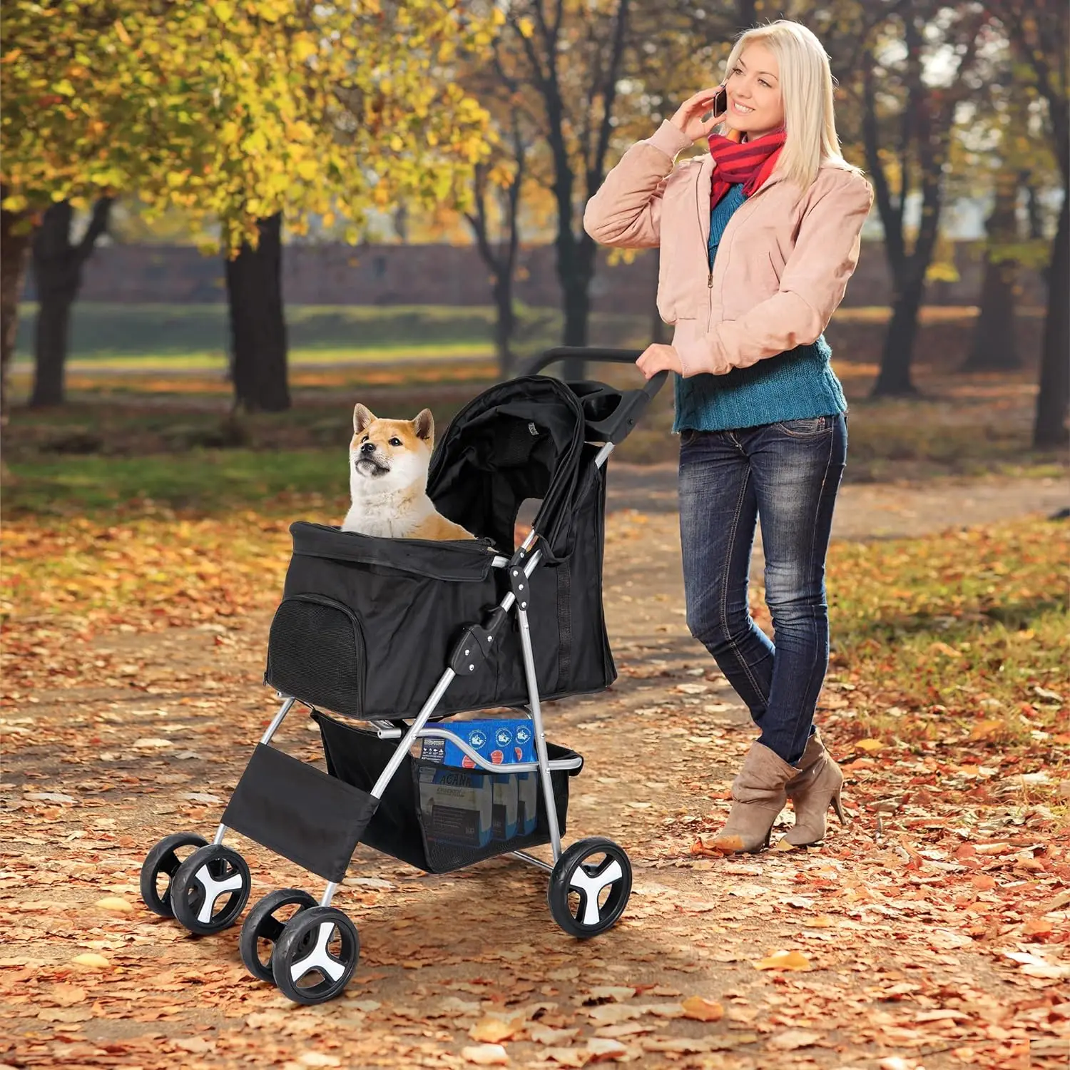 kf-Sefe3f029af344037a190a4fb8b3feb557-Pet-Stroller-4-Wheels-Dog-Cat-Stroller-for-Small-Medium-Dog-Cats-Carrier-Jogger-Travel-Foldable Foldable Pet Stroller for Small Medium Pets - Image 1