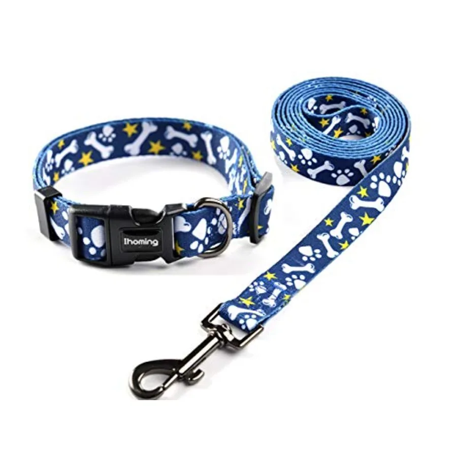 kf-S2e0e544b8bf44a2885ea88d6aa07693bx Bone Print Dog Collar & Leash Set - Image 1
