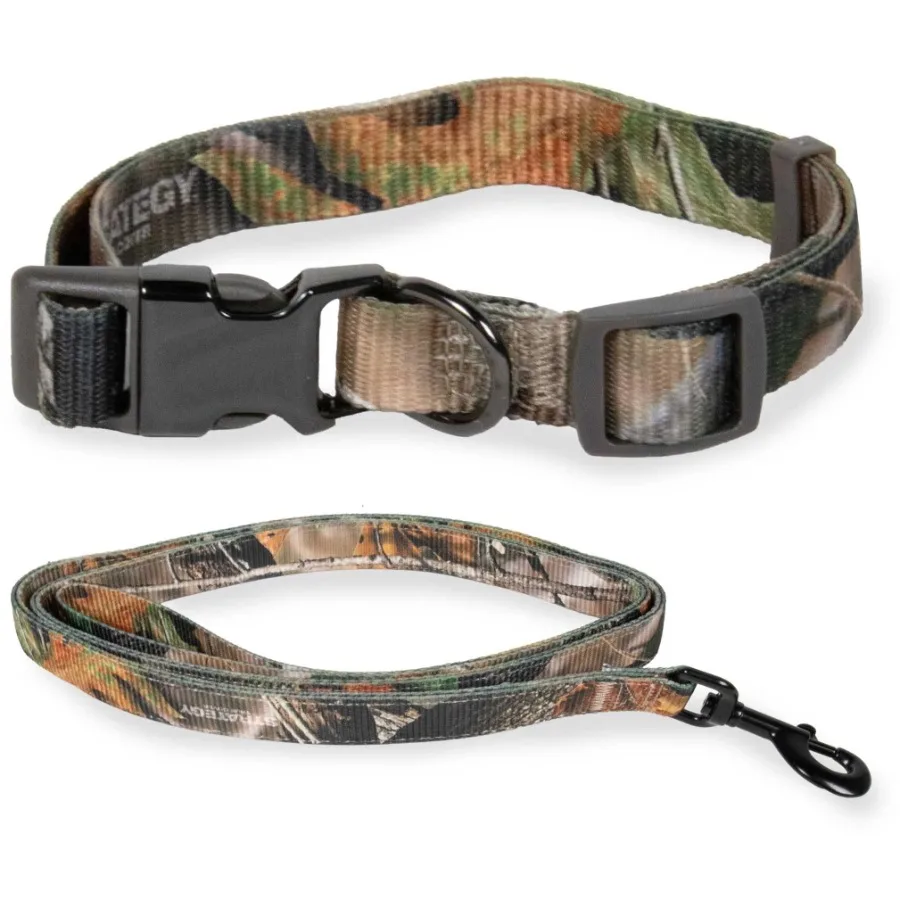 kf-S4a2712ac29b6411ab690da68efb3dfb9L Camo Print Metal Buckle Dog Collar & 5ft Leash Set - Image 1