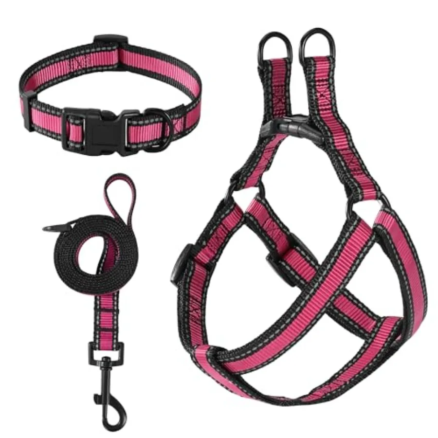 kf-S6dd9086505d14b6daff22e3738c1be41c Adjustable Nylon Small Puppy Pet Dog Combo Collar Leash and Harness Set - Image 1