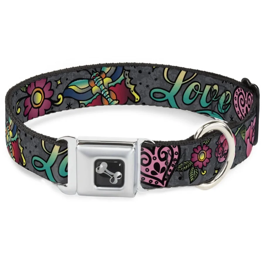 kf-Sd854630c7d5f41e3a86909839418fcbee Metal Buckle Dog Collar with Seatbelt Clasp - 15 to 24 Inches 1.0 Inch Wide - Image 1
