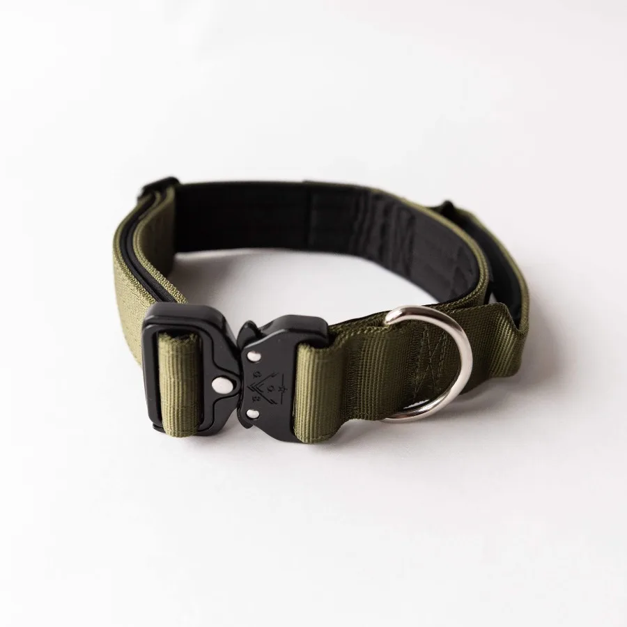 kf-See2ea163e97b49039407cfef8f24b32fb Green Tactical Adjustable Dog Collar with Quick-Release Buckle - Image 1