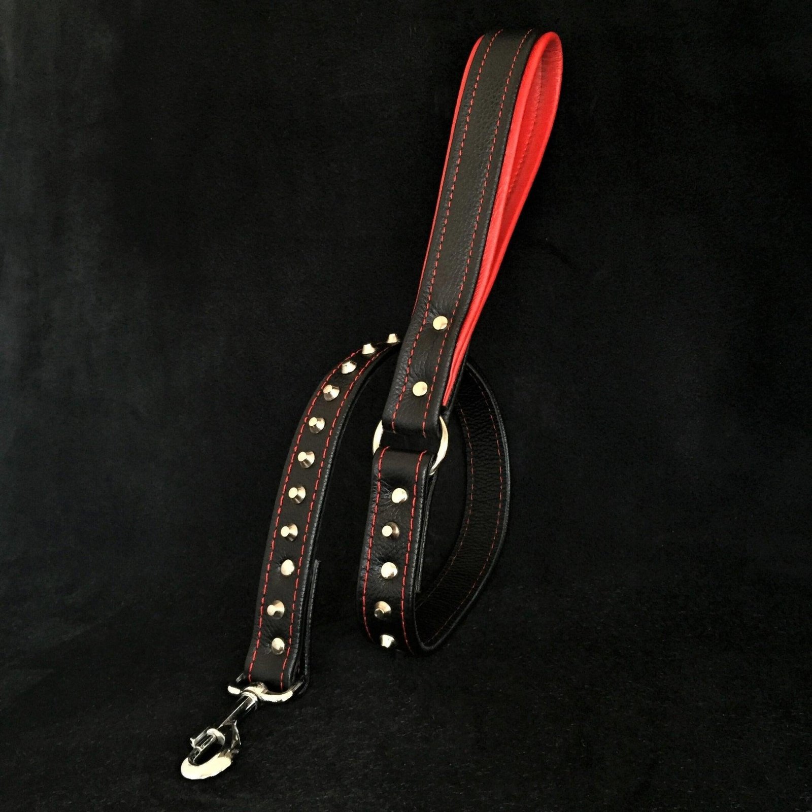 black-soft-leather-studded-leash-104176.jpg Black soft leather studded leash - Image 1