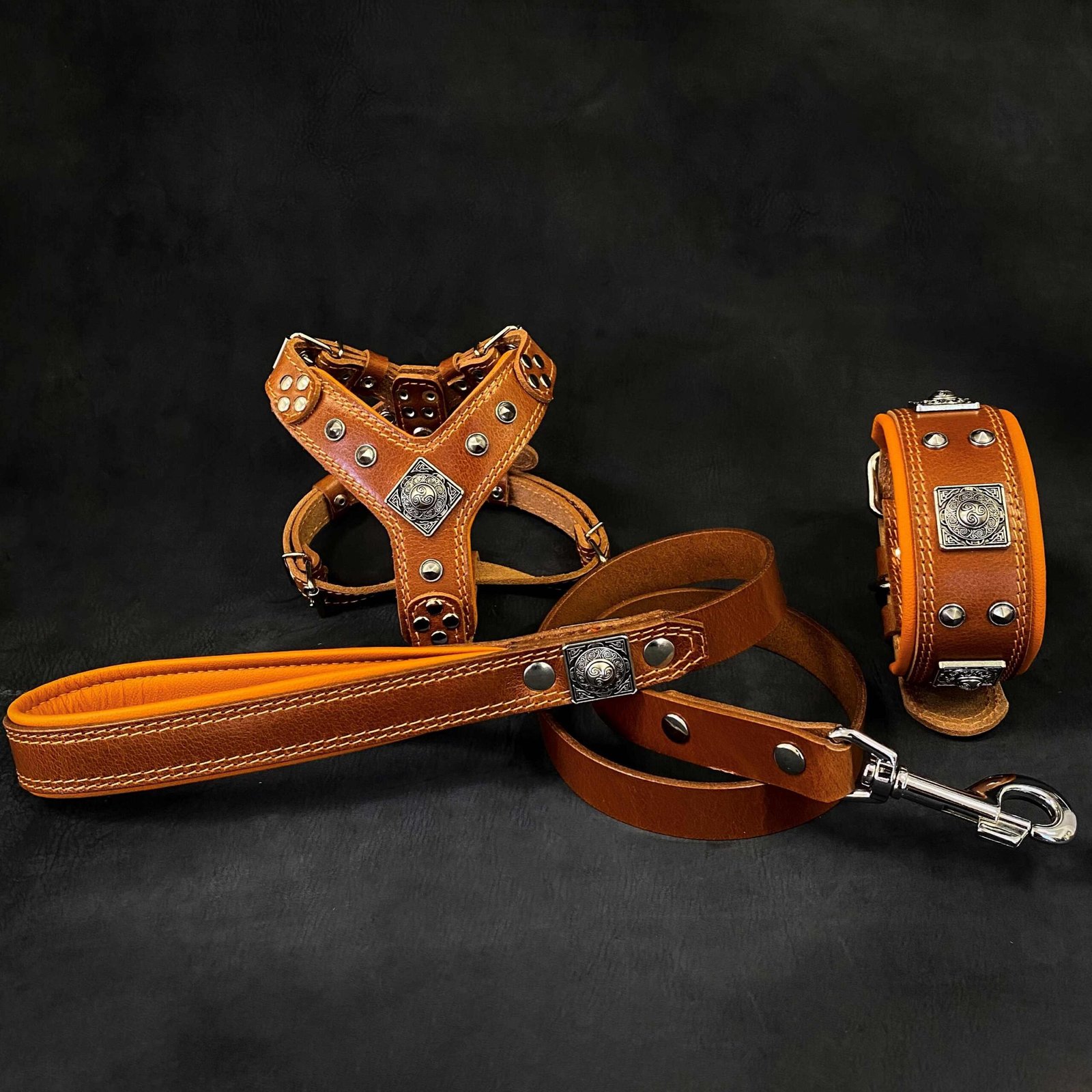 erosbrown.jpg "EROS" Small to Medium dog SET - Harness - collar - lead. Brown - Image 1