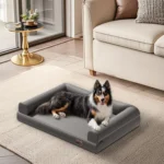Orthopedic Dog Bed with Bolster Support & Microfiber Leather Cover