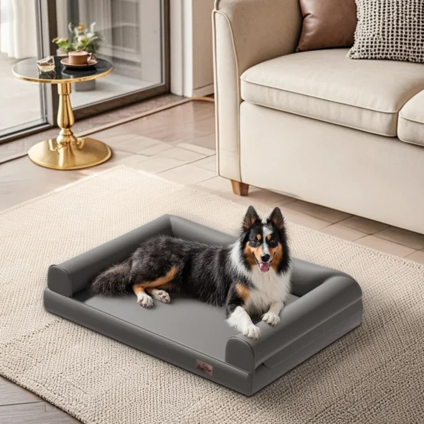 Orthopedic Dog Bed with Bolster Support & Microfiber Leather Cover