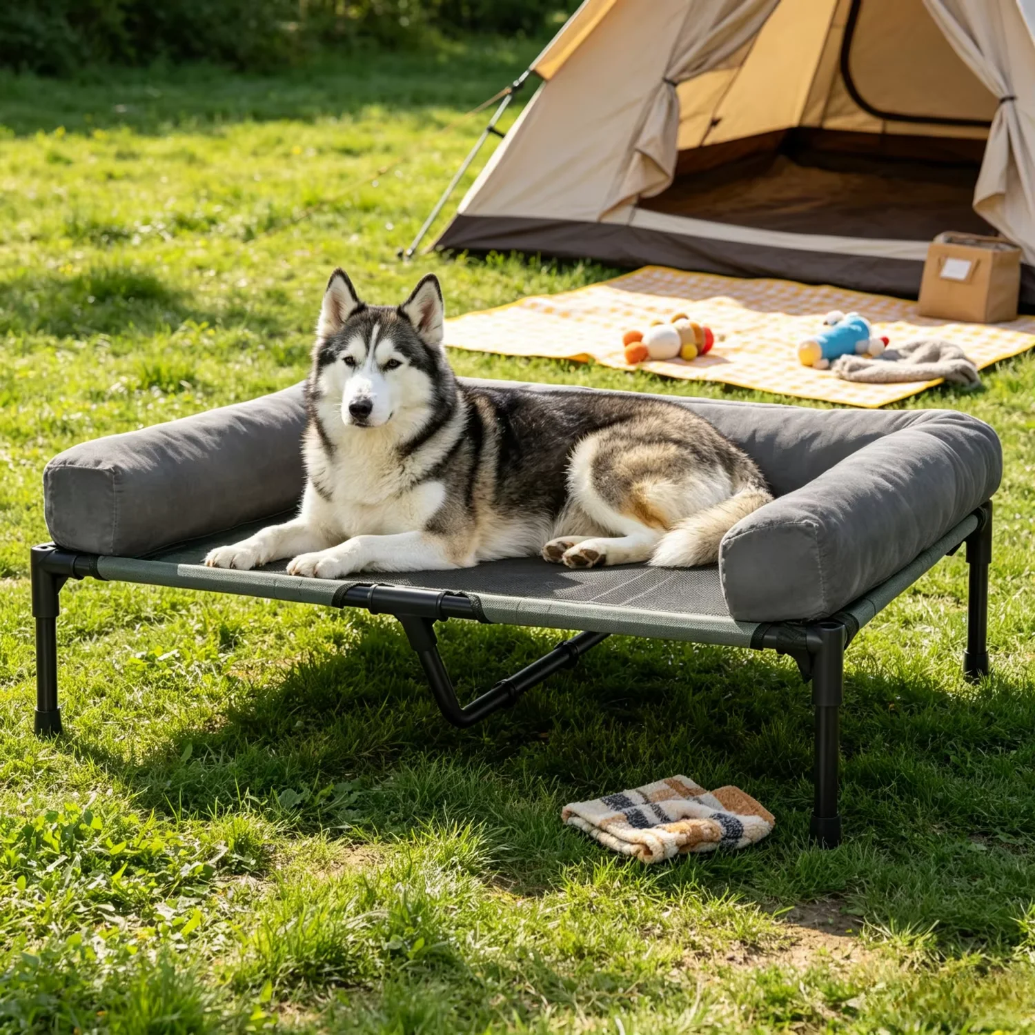 kf-Sc830417159444d859761372781f4cd58J L-2XL Elevated Cooling Dog Bed with Breathable Mesh & Removable Bolster - Image 1