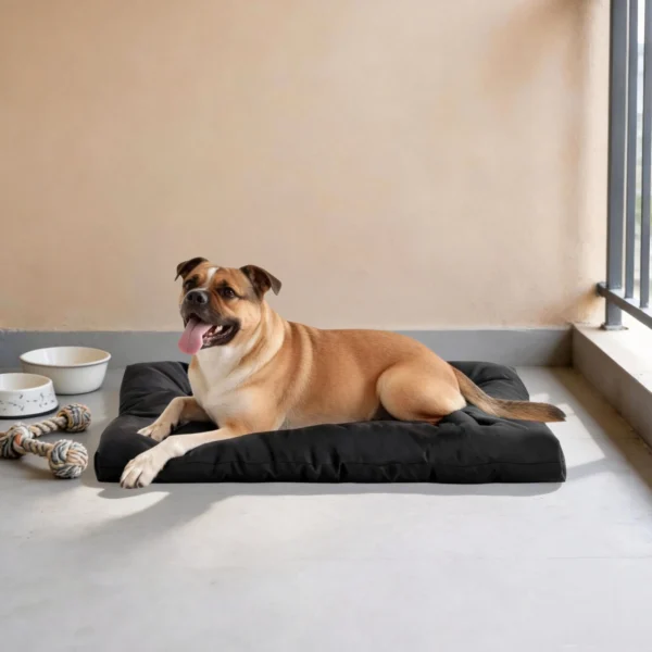 Chew-Resistant Dog Bed with Waterproof Washable Cover (Black, L-35*22in)