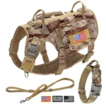 Tactical Dog Harness Collar Leash Set Military Training Pet Vest with Pouches Flags Durable Collars for Big Dogs German Shepherd