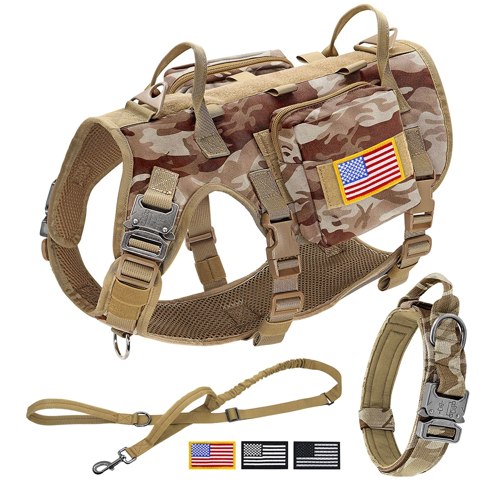 kf-Scd53109a9c584880830663d0f4eb63a8e Tactical Dog Harness Collar Leash Set Military Training Pet Vest with Pouches Flags Durable Collars for Big Dogs German Shepherd - Image 1